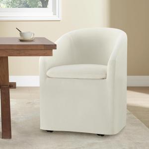 Upholstered Dining Chairs with Casters, Washable Cover Modern Dining Room Chairs with Barrel Backrest & Armrest, Vanity Chair with Wheels for Kitchen, Living Room, Bedroom, Linen Fabric, 1PCS (set of 1)