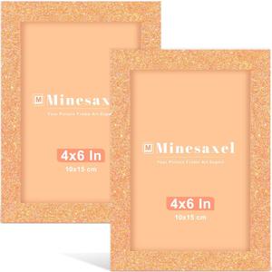 4x6 Orange Glitter Picture Frame Set of 2, Wall Gallery 4 x 6 Colorful Photo Frames, Sparkle Cute Fun Artwork Frame for Wall or Tabletop