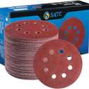 S SATC 72 PCS 5 Inch 8 Hole Hook and Loop Adhesive Sanding Discs Sandpaper for Random Orbital Sander 40 60 80 120 180 240 320 Grits