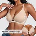 DEANGELMON Front Closure Bras for Women Racerback Bra No Underwire Seamless Push Up T-Shirts Bras Supportive Womens Bralettes (Beige, L)