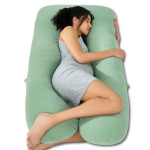 QUEEN ROSE Cooling Pregnancy Pillows, U Shaped Full Body Maternity Pillow for Pregnant Support, Rayon Derived from Bamboo, Buttery Soft, Super Breathable for Hot Sleeper, Green (55in)