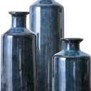 Blue Ceramic Vase Set of 3 Small Vases, Modern Farmhouse for Home Decor Bottles, Rustic Terracotta Vase Decorative Vases for Table,Fireplaces Decor, Bookshelf, Living Room
