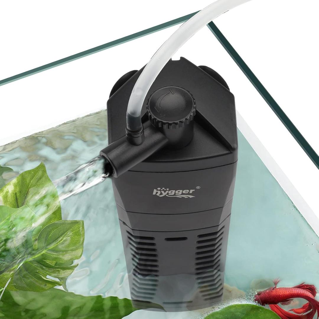 Hygger Aquarium Internal Filter, 120GPH Silent Power Filter for 10-20 Gallon Corner Installation, Triple Filtration with Adjustable Flow and Spray Bar