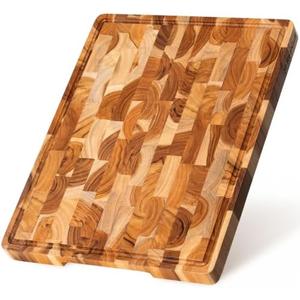 RealGulf 30x20 End Grain Teak Cutting Board with Juice Groove, Non-Slip | Rubber Feet for Stability, Thick Solid Wood Chopping Block for Meat & Steak, Kitchen Countertop Prep Board