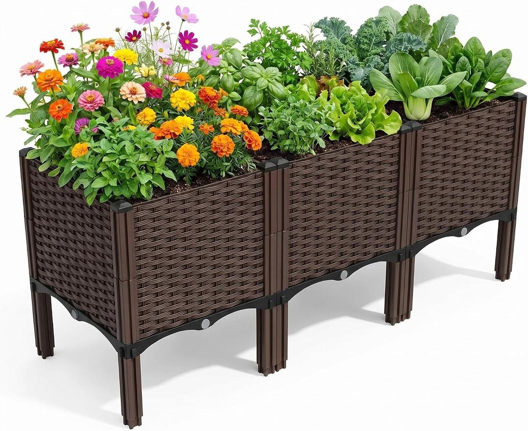 Outdoor Planter Raised Bed, Garden Terrace Balcony Planting Rack, Drainage Holes, Detachable, Modular Assembly, 300-lb Capacity, Durable, Ideal for Vegetables, Flowers, and Herbs(Deep-3)