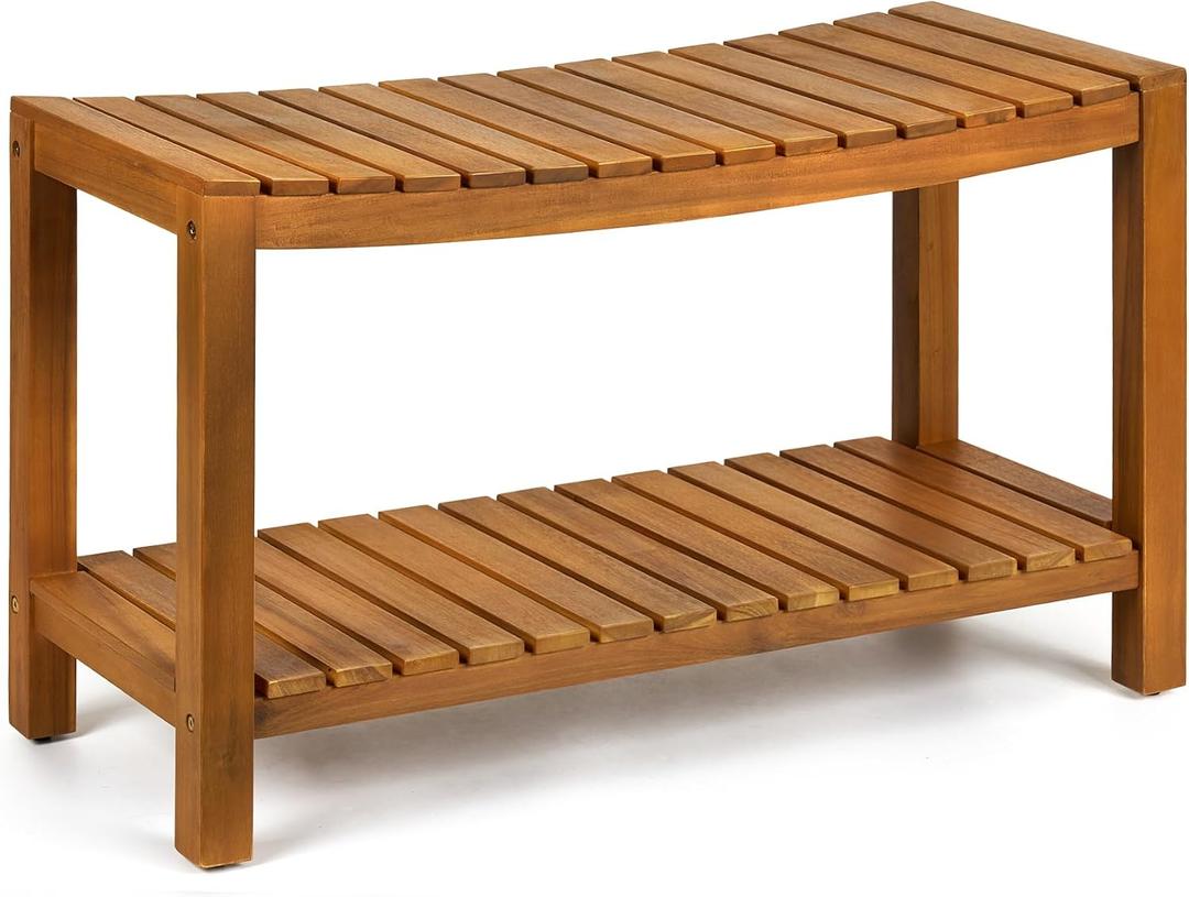Upolana Teak Shower Bench, 32" Solid Wood Shower Stool for Inside Shower to Sit On, Wooden Bathroom Shower Seat Waterproof, 32 x 14 x 20 inches