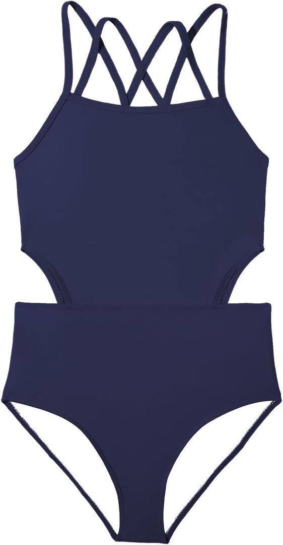 Century Star Girls' One Piece Swimsuits 2025 for Teens Bathing Suits Cut Out Swimwear Sport Cute Tween Kids 10-15 Years UPF 50+ Navy Blue 10-11 Years