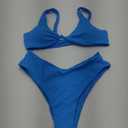 geluboao Bikini Set for Women Solid V Neck Knot Front Push Up High Leg Thong Two Piece Swimsuit (Medium, Blue)