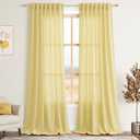 Yellow Linen Curtains 105 Inches Long for Living Room 2 Panels Set Extra Long Back Tab Curtains Neutral Farmhouse Light Filtering Semi Sheer Linen Drapes Ceiling to Floor for Large Window 52x105