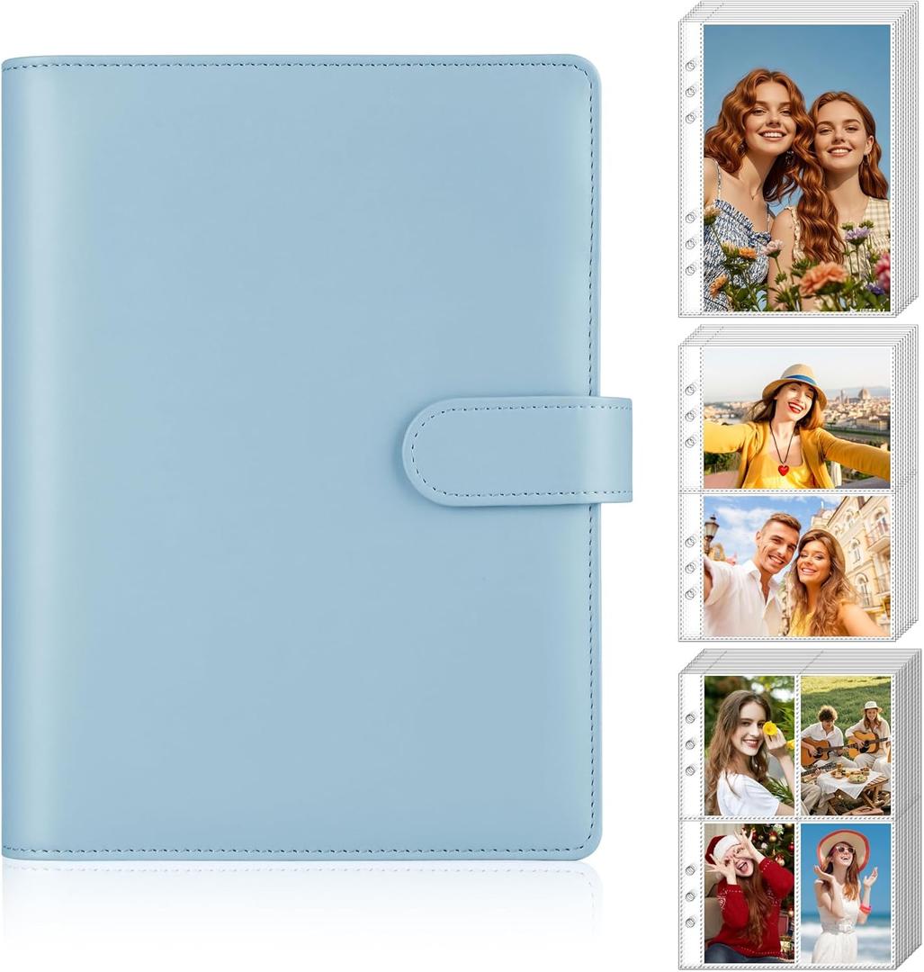 Antner A5 Kpop Photocard Binder 6-Ring Card Collector Album with 40 Pack Card Sleeves, PU Leather Photocard Holder Book with Multi-Size Photo Protectors for Organizing Trading Cards, Airy Blue