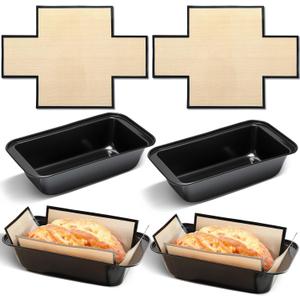 4 Pcs Loaf Pan with Liners Set 9 x 5 Inch Non-stick Bread Pan and Silicone Loaf Liners for Homemade Baking Carbon Steel Rectangular Baking Tray for Kitchen Sourdough Sandwich Home(Black)