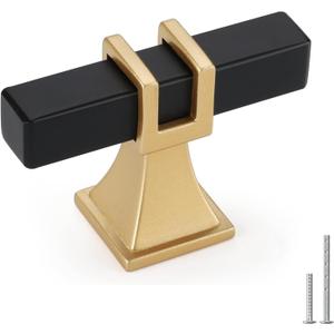 5 Pack Black and Gold Cabinet Knobs Black Dresser Drawer Konbs T Bar Pulls Kitchen Cabinet Hardware (Single Hole Knob)