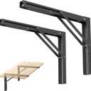 WALMANN 16 inch Folding Wall Shelf Brackets, Wall-Mounted Collapsible Brackets for Workbench/Table, 150 lbs Capacity, Space-Saving Hinges for Garage, Kitchen, Laundry(No Board)