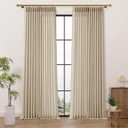 Beige Pinch Pleated Linen Curtains for Living Room Extra Long 102 Inches Pleat Drapes 2 Panels Set, Memory Shaped Light Filtering Semi-Blackout Curtain Neutral Window Treatments Privacy for Bedroom