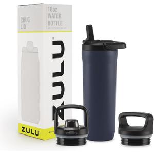 ZULU Base 18oz Kids Stainless Steel Water Bottle with 3 Lids- Straw, Chug, Twist | Double Walled and Vacuum Insulated Metal Thermos | Fits Car Cupholder, Built in Carry Loop, Dishwasher Safe, Navy