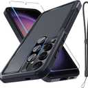 RMOCR Case for Samsung Galaxy S25, Full Body Heavy Duty Rugged Shockproof Protective Phone Cover with Lanyard Strap, Tempered Glass Screen Protector and Camera Lens Cover, Black Matte