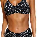 Halcurt Women's Bikini Sets Twist Front Swim Top with Ruched Tummy Control Bottom Two Piece Swimsuit (Blue, M)