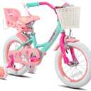 JOYSTAR Unicorn 12 Inch Kids Bike for 2-4 Years Girls Toddler Bikes with Training Wheels Princess Girls Bike with Basket Doll Seat Streamers Toddler Kids Bicycles Green