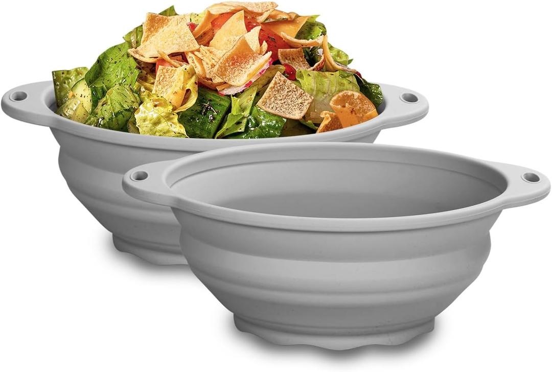 Collapsible Silicone Bowl, 2 PACK Mixing Silicone Bowls, Camping BowlPopcorn Bowl,Food Storage Bowl,(Grey)e) (Gery) Gray