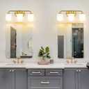 Brushed Gold Bathroom Vanity Light, Farmhouse Brass Sconces Wall Lighting with Milk White Glass, 3-Light Bathroom Light Fixture Over Mirror, AD-22004-3W-GD  Gold, Milk White Glass, 3-light