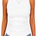 Womens Ribbed Tank Tops High Neck Sleeveless Soft Stretchy Slim Fit Racerback Shirts for Casual Workout Clothes, White Smal