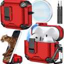 Inesore Compatible with AirPods 4th Case with Phone Stand & Cleaning Kit,Compatible with Magsafe,Magnetic Automatic Lock for Airpods 4 with Active Noise Cancellation Charging Cover (2024) (red)