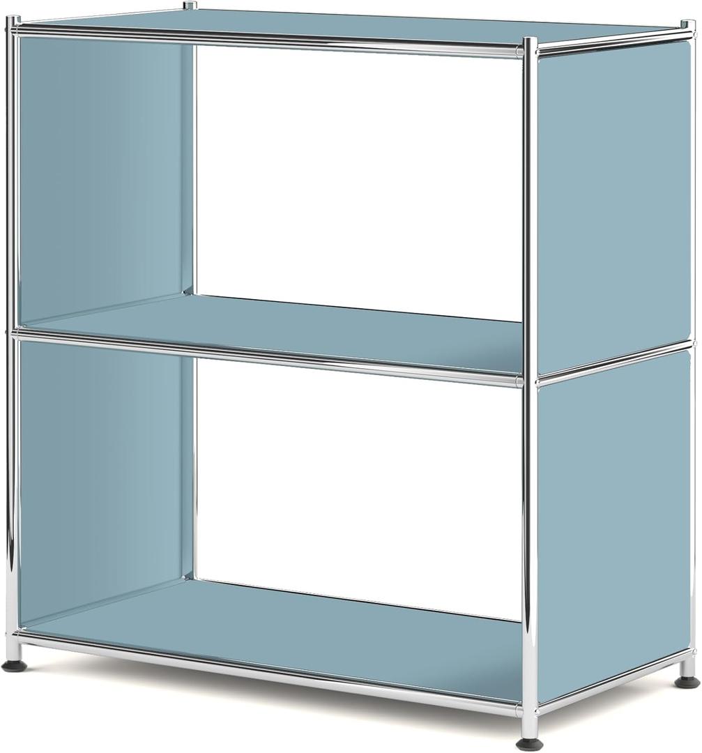 32-Inch 2-Tier Metal Bookcase, Open Shelf Storage Organizer for Living Room, Bedroom, Side Table or Nightstand Use, Modern DIY Assembly, Blue 32-Inch 2-Tier Metal Bookcase, Open Shelf Storage Organizer for Living Room, Bedroom, Side Table or Nightstand Use, Modern DIY Assembly, Blue