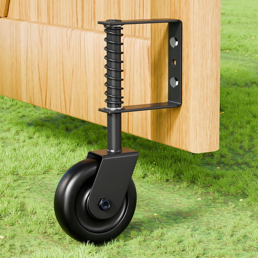 4.3" Heavy Duty Gate Wheel, Black Gate Casters for Outdoor Wooden Gate Fence, Spring Loaded Gate Caster Wheel with Bearing, Gate Wheels with 360 Swivel, 1 Pack