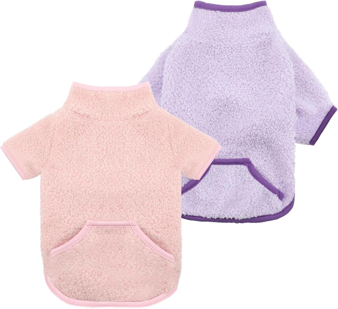 Turtleneck Dog Sweater, Thermal Dog Sweatshirt with Pocket Winter Pet Clothes Small Pet Outfits Soft Puppy Pullover (Pink+Purple, Medium)