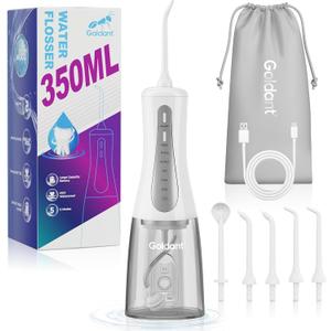 2026 New 350ML Water Dental Flosser Teeth Pick with Bag, 5 Modes Portable Cordless Oral Irrigator Cleaner, Electric Rechargeable IPX7 Waterproof for Home Travel Teeth Cleaning Flossing (White)