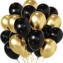 Black and Gold Party Balloons, Black Gold Latex Balloons 50pcs 12 Inch Metallic Gold and Black Balloon for Graduation Birthday Weddings New Year Anniversary Retirement Party Decorations