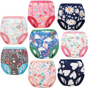 MooMoo Baby 8 Packs Potty Training Pants Cotton Absorbent Training Underwear for Toddler Boy and Girls (7 Years, Dino)
