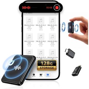 128G (9800 Hour) Voice Activated Recorder, Double-Sided Magnetic Audio Recorder with Playback, MP3 Form Voice Recorder with AI Noise Reduction, USB-C Listening Devices, 70H Continuous for Lectures