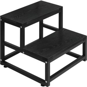 LIANTRAL 2 Step Stool for Adults Kids, Heavy Duty Sturdy Steel Frame with Wooden Steps, Bedside Foot Stool with 500lbs Load Capacity, Non-Slip Step Stool for High Bed, Kitchen, RV Step - Black