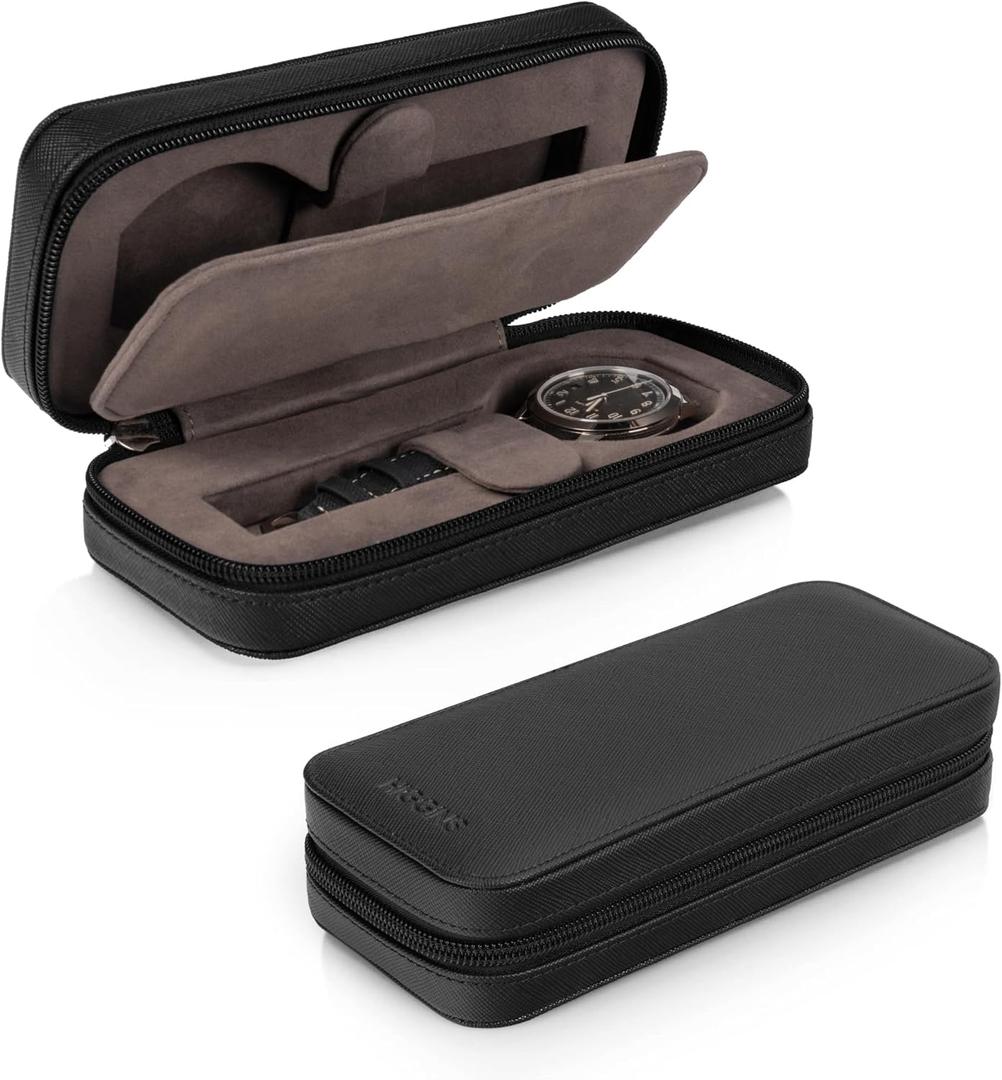 Travel Watch Case - Watch Leather Travel Case - Watch Case for Men - Modern (Black)