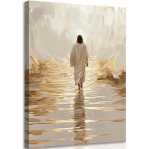 MIVASIJO Jesus Walking on Water Wall Art Christian Wall Decor Biblical Stories Wall Painting Inspirational Religious Prints Jesus Picture Decoration for Living Room Bedroom Church 12x16 in