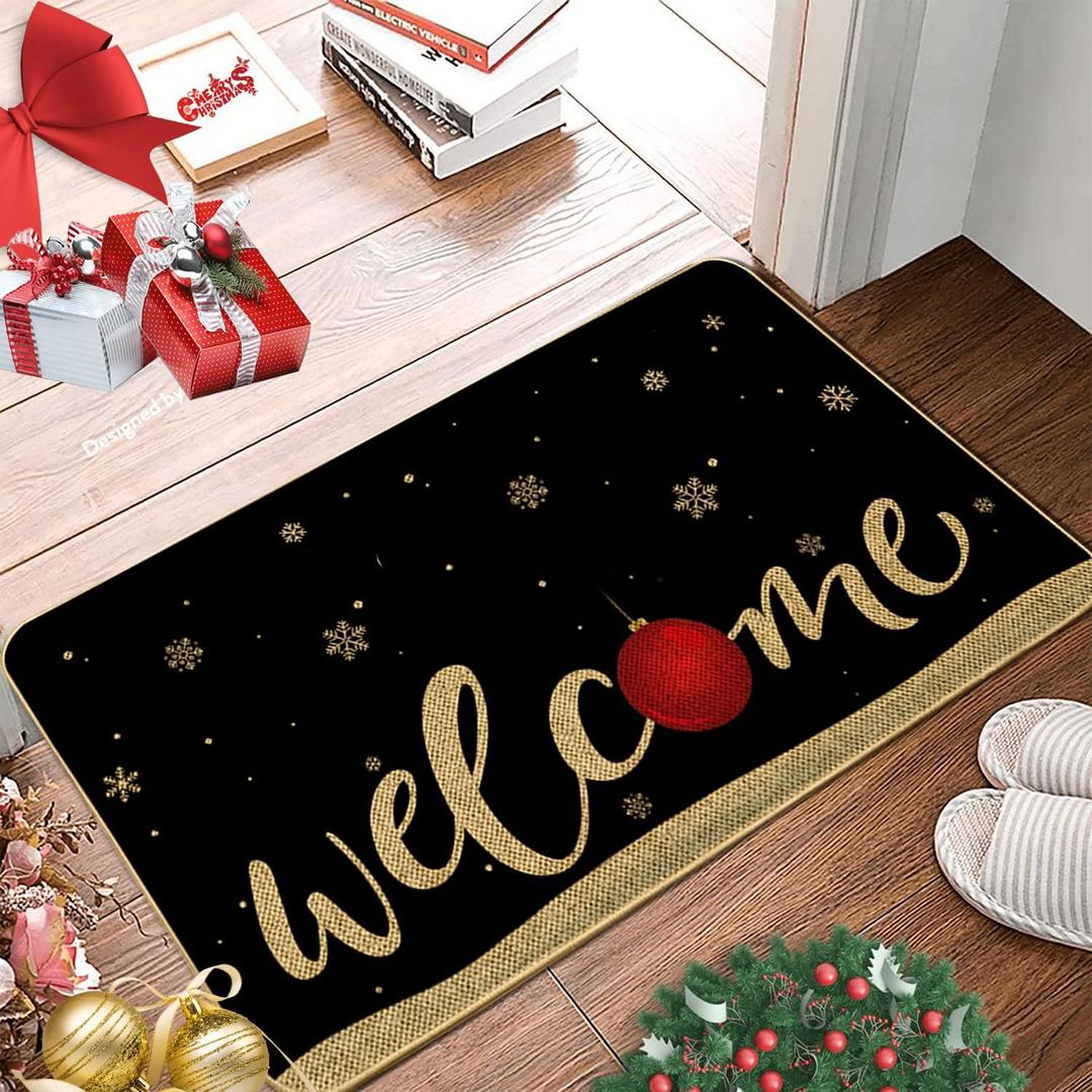 Christmas Door Mat Xmas Welcome Merry Christmas MatNon-Slip and Washable Winter Doormat Rubber Back SantaSnowflakes Door Mat Rugs for Indoor Outdoor 17x29 Inches