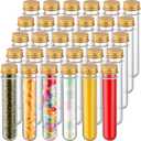Dandat 50 Pcs 40 ml Clear Plastic Test Tubes with Screw Lids 1.1 x 5.5 Inch Halloween Candy Tubes Sample Powder Storage Container for Scientific Experiments Themed Birthday Party Supplies(Gold)