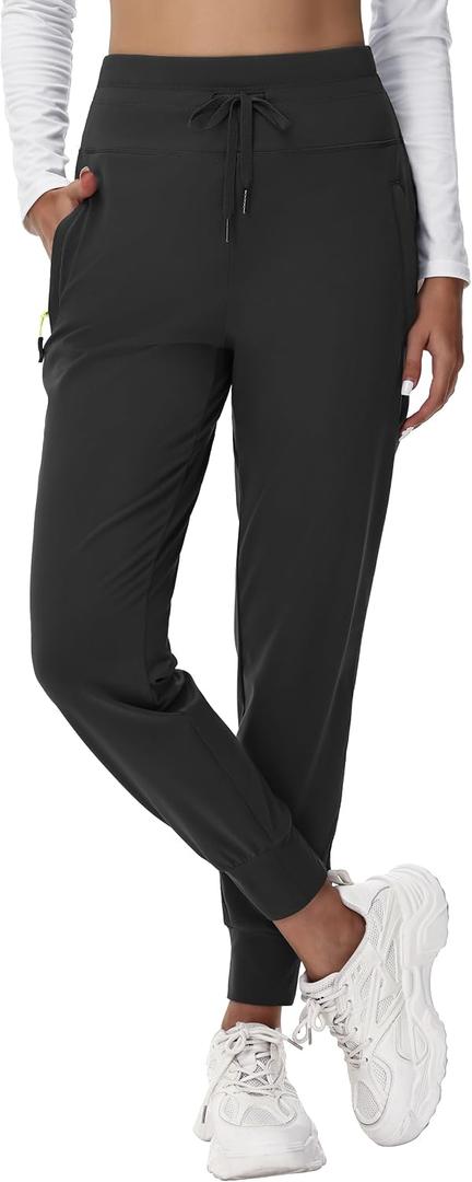 MIVEI Women's Fleece Lined Joggers Hiking Water-Resistant Sweatpants with Zip Pockets Winter Thermal Running Ski Golf Pants (Black, XXL)