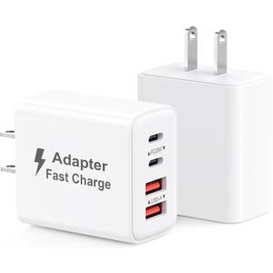 USB C Charger Block 40W, 2Pack 4-Port Type C Fast Charging Blocks PD USBC Plug Adapter + QC USB Wall Charger Cube Multiport Brick Compatible with iPhone 16 15 14 13 12 11 Pro Max XS, Samsung (A_White)