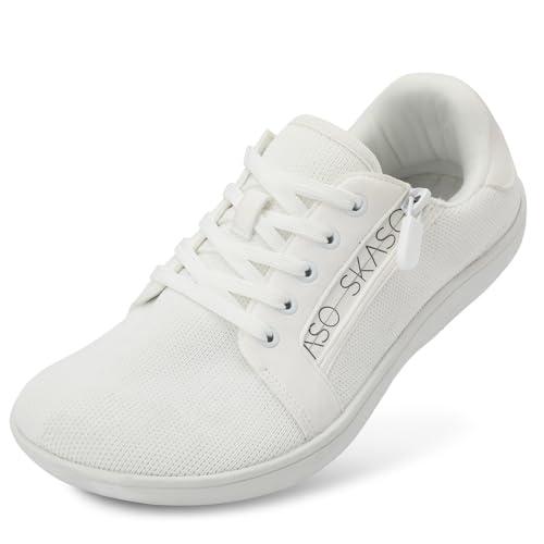 SKASO Womens Walking Shoes Barefoot Shoes Wide Toe Comfortable Minimalist Shoes Zero Drop for Gym Fitness Weightlifting White Size 6.5 Wide