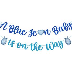 Baby Jeans Clothes Baby Shower Banner, Jeans-themed Baby Shower Decorations for Boy, Baby Boy is on the Way Banner, Blue Glitter | Denim Theme Baby Shower Decorations, Welcome Baby Boy Nursery Decor Party Supplies