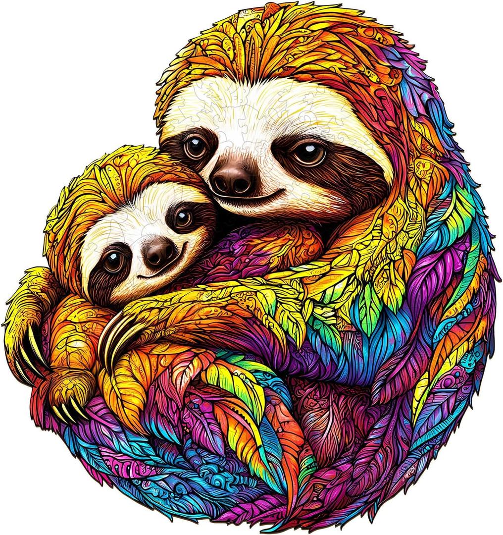 Wooden Puzzles for Adults - Parent-Child Sloth Wood Puzzles Adult - Unique Animal Shape Wooden Jigsaw Puzzles for Adults - Birthday Gifts for Puzzle Lovers, Family (11.4 * 10.7in) (Medium)