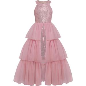 Girls' Special Occasion Dresses Pageant Formal Sequin Halter Dance Dress for Flower Birthday Party Princess Wedding Size 10 Pink