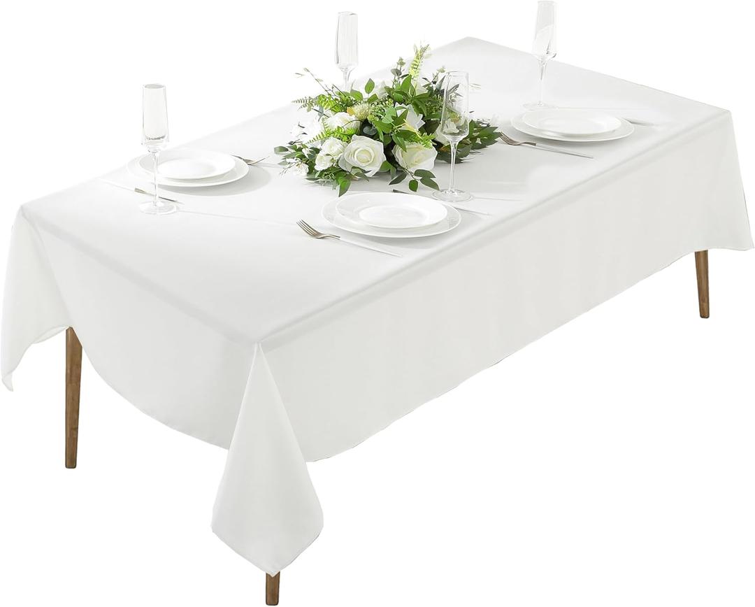Craft And Party Rectangle Tablecloth, 60 x 84 Inch White Tablecloth, 4ft Rectangle Table Cloth, Polyester Fabric Washable Tablecloth for Home, Party, Wedding or Restaurant Use.