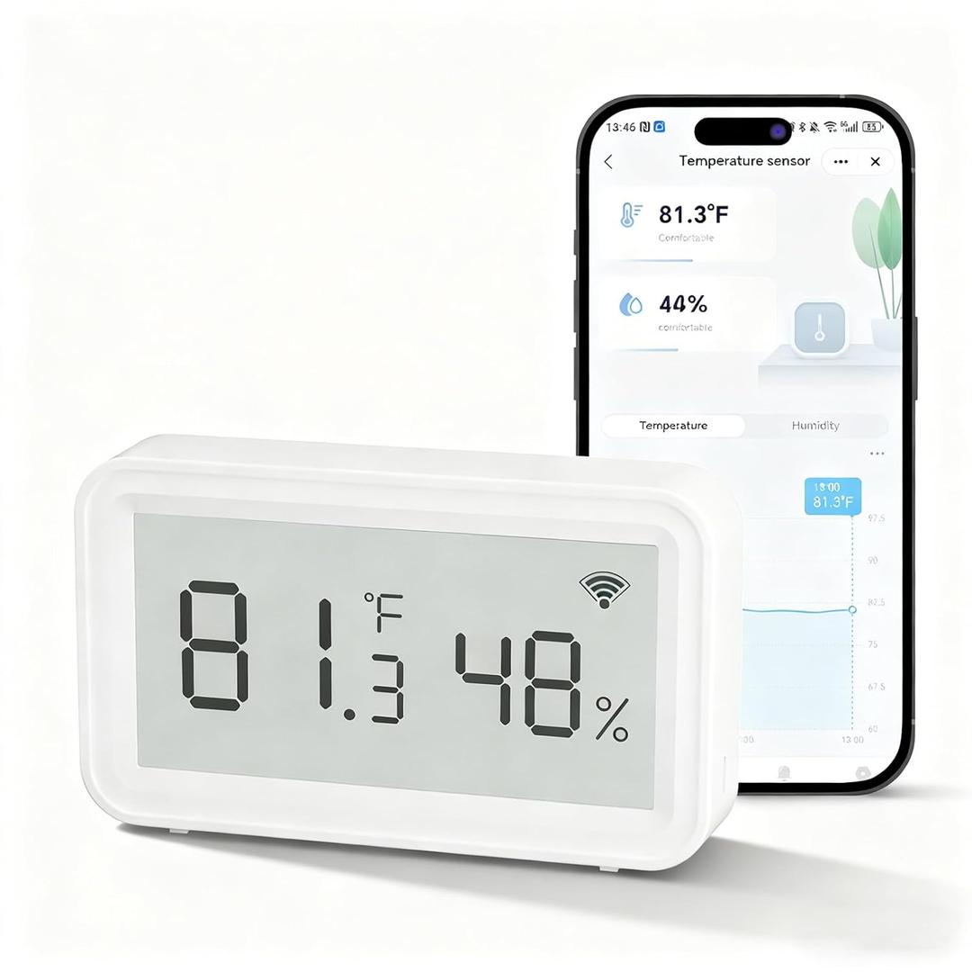 eMylo Smart WiFi Thermometer Hygrometer, Indoor Wireless Temperature Humidity Sensor with Electronic Display, App Notification Alert, Free Data Storage Export, Digital Remote Monitor for Home Room (1)