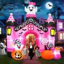 Kalolary 11 FT Halloween Inflatables Ghost Archway Outdoor Decorations, Pink Castle Arch Blow Up Yard Decorations Scary Inflatable with Build-in Lights for Yard Garden Lawn Indoor Outdoor Decor