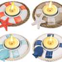SAILINGSTORY Wooden Life Ring Tealight Candle Holder Nautical Coastal Beach Decor Votive Candle Holder Set of 4 Pack