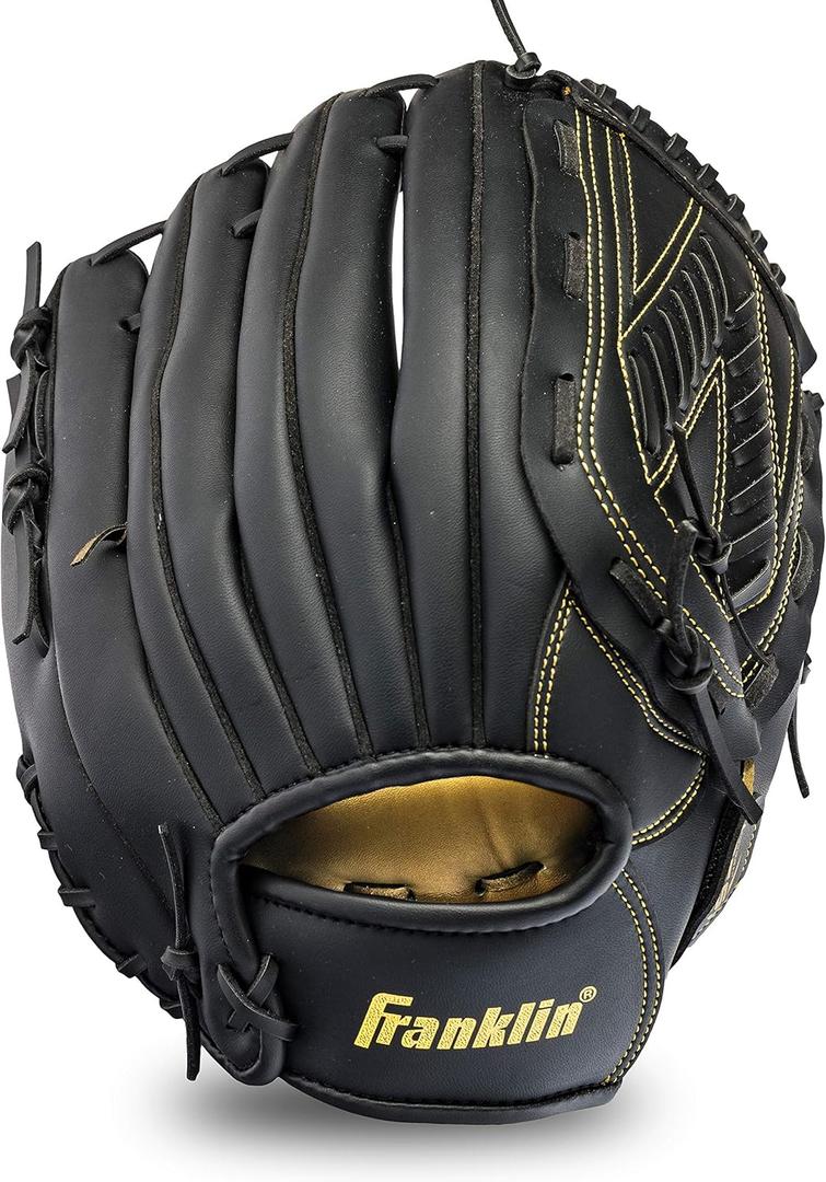 Franklin Sports Field Master Baseball + Softball Glove - Field Master Adult + Youth Baseball + Softball Mitt - Men's + Women's Gloves - Right Hand Throw (Black/Gold)