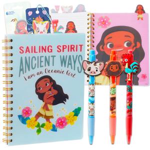 Moana Journal with Pens Set - Bundle with Moana Spiral Notebook with Divider Tabs Plus 3 Pens, Bookmark, More | Moana Diary Set for Kids